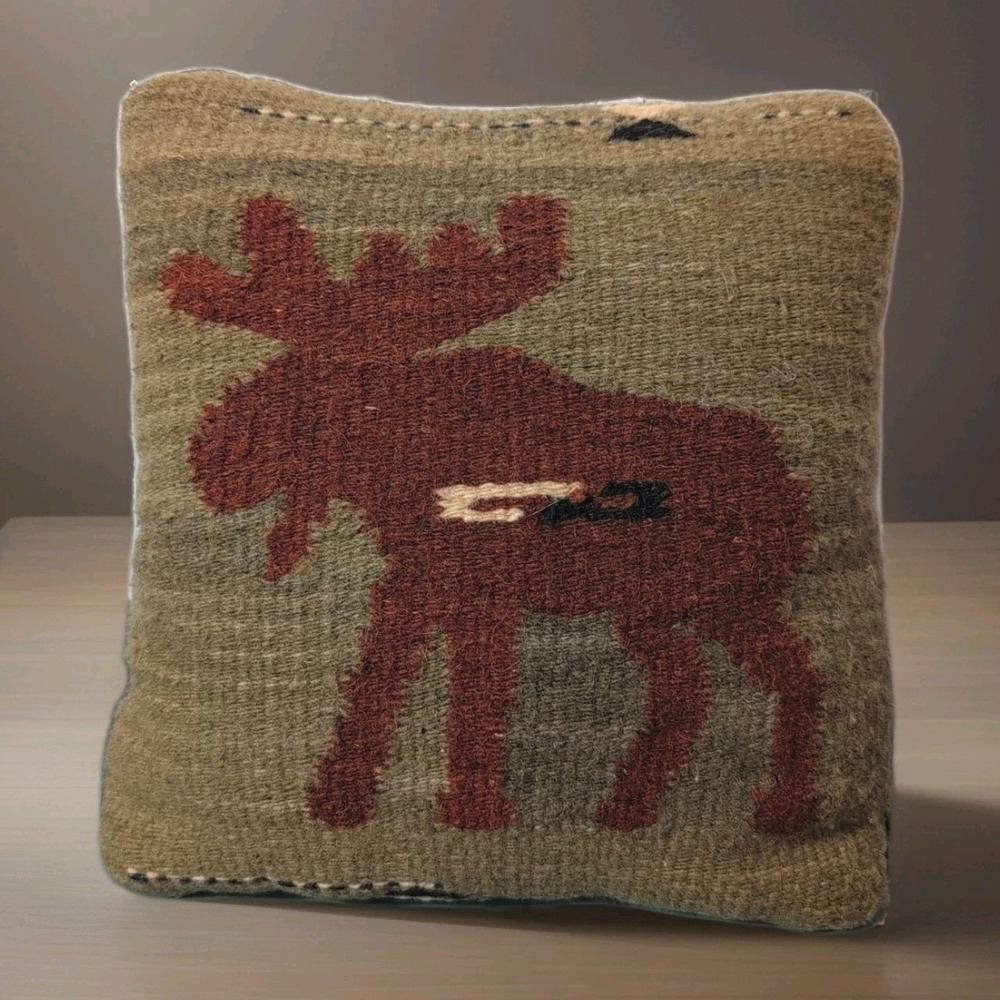 Zapotec Oaxaca Pictorial Moose Weaving Pure Wool Textile Wish Pillow 9"X9"